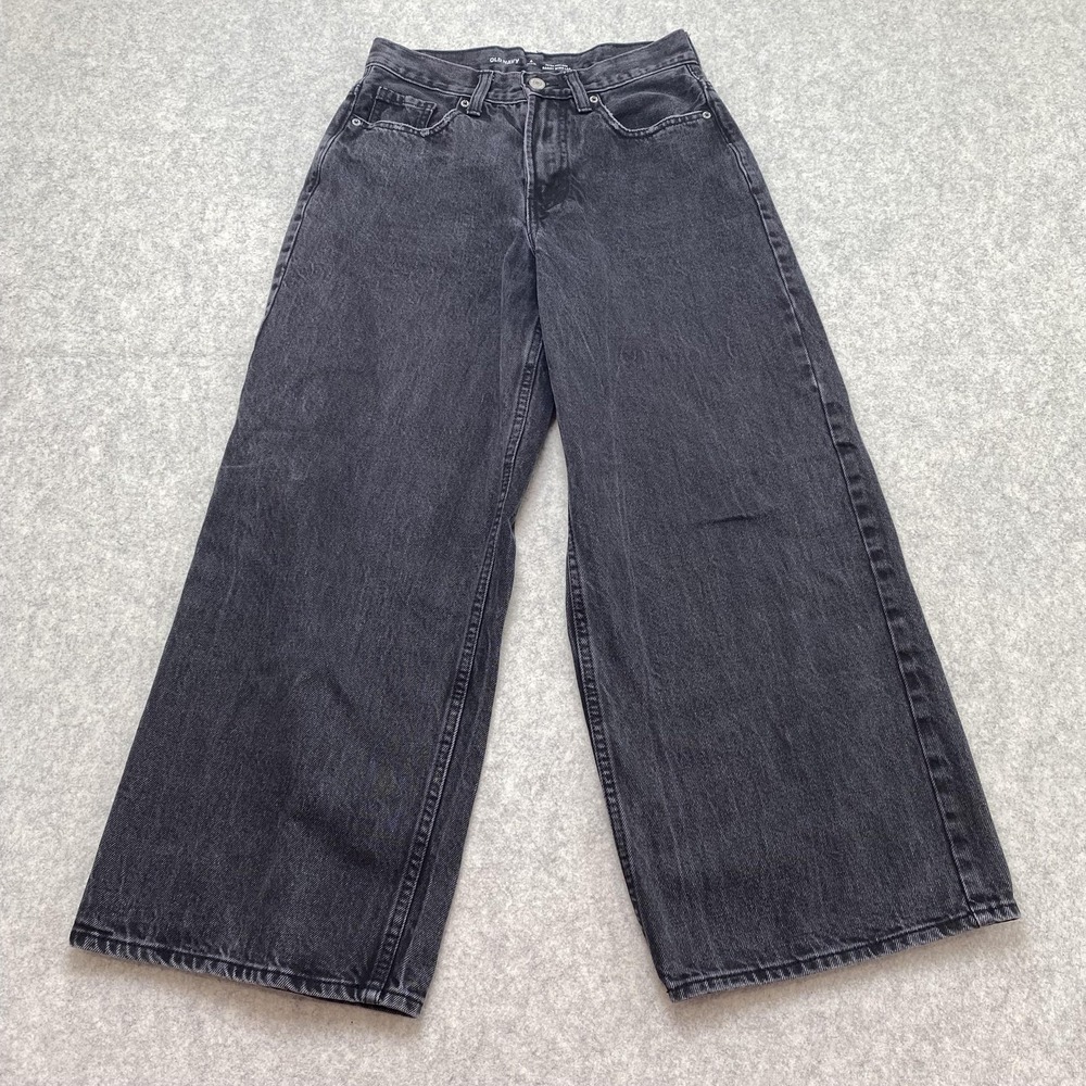 Old Navy Womens 4 Petite Wide Leg Jeans (26x25) Gray Extra High Rise Baggy